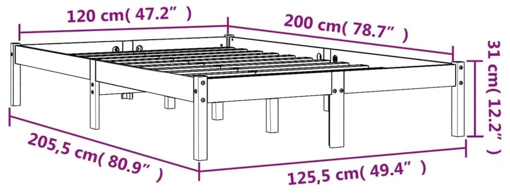 Σκελετός Κρεβ. Χωρίς Στρώμα Καφέ Κεριού 120x200 εκ Μασίφ Πεύκο - Καφέ