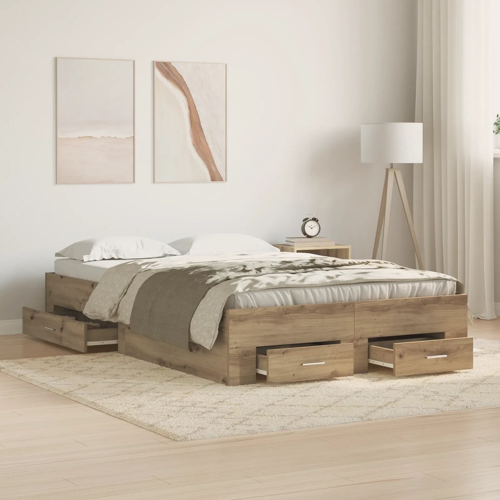 vidaXL Κρεβάτι με Συρτάρια Artisan Oak 120x190 εκ Κατασκευασμένο Ξύλο