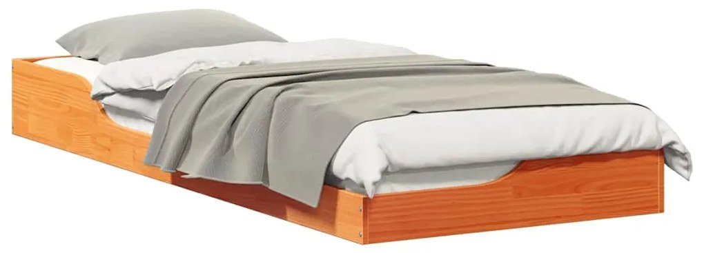 vidaXL Κρεβάτι δαπέδου Καφέ κεριού 90 x 220 cm Μασίφ ξύλο πεύκου
