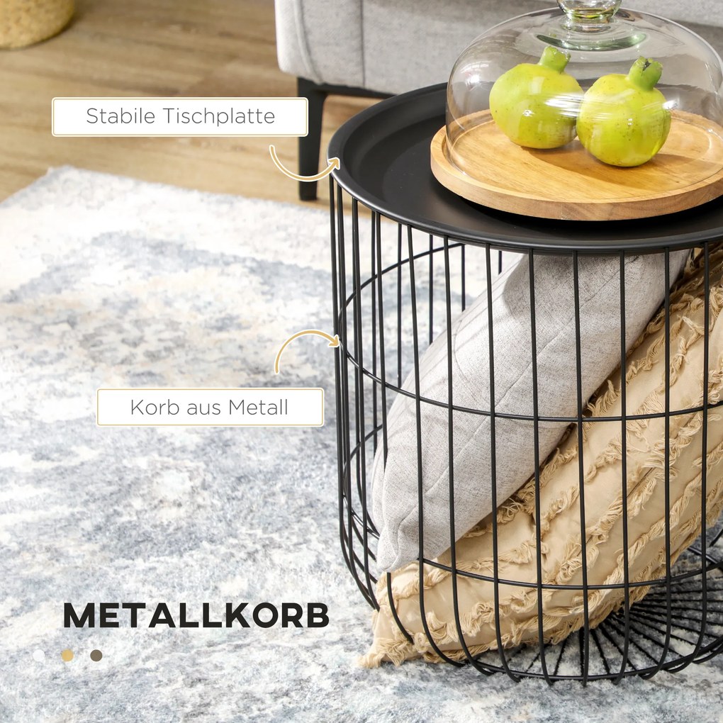 HOMCOM Σετ 2 βοηθητικών τραπεζιών σε σκανδιναβικό στυλ, με αποθηκευτικό χώρο, στοιβαζόμενα, Μαύρο