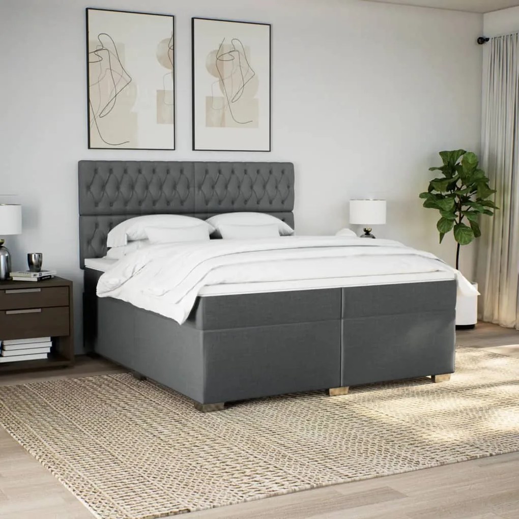 vidaXL Κρεβάτι Boxspring με Στρώμα Σκούρο Γκρι 200x200 εκ. Υφασμάτινο