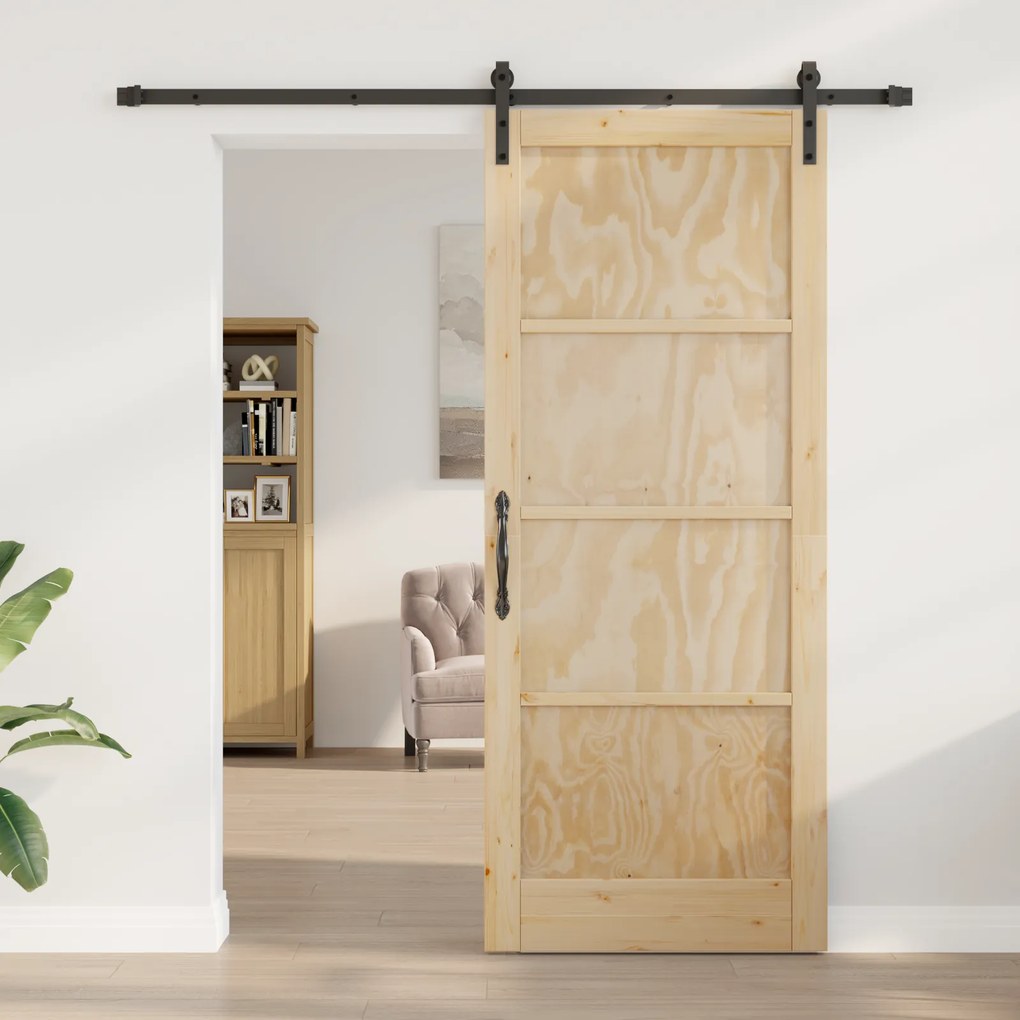 vidaXL Συρόμενη Πόρτα με Σετ Υλικών 86x211 cm Στερεό Ξύλο Πεύκο