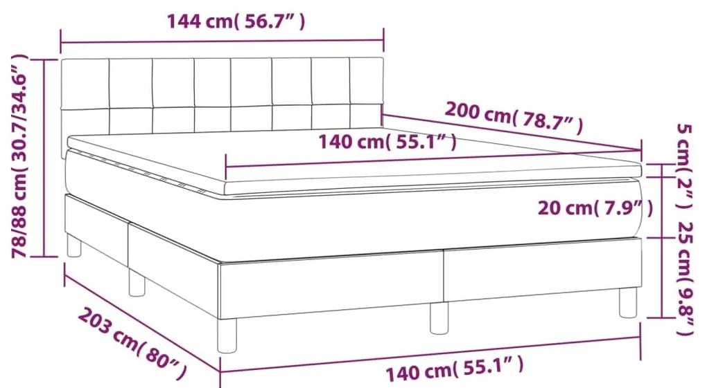 Κρεβάτι Boxspring με Στρώμα &amp; LED Ροζ 140x200 εκ. Βελούδινο - Ροζ