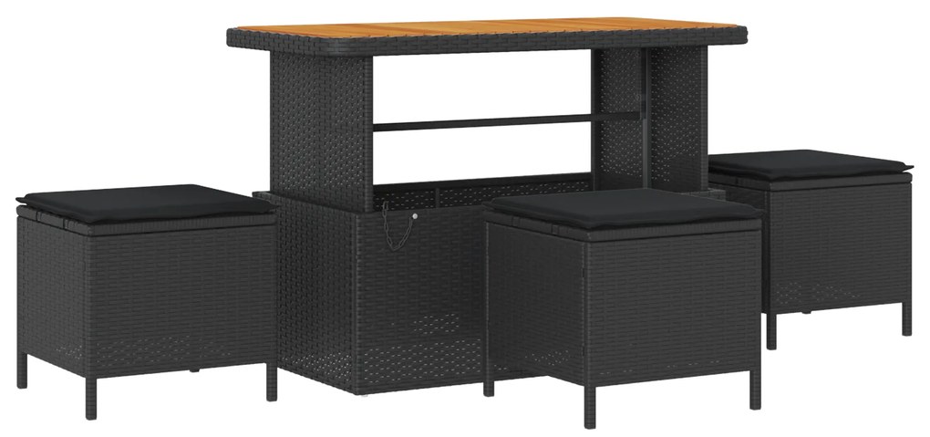 vidaXL Set Καναπέ Κήπου  14 Τεμαχίων με Μάξιλα Μαύρο Συνθετικό Ρατάν Ακακία