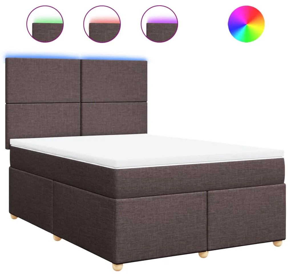 vidaXL Κρεβάτι Boxspring με Στρώμα Σκούρο Καφέ 140x200 εκ Υφασμάτινο