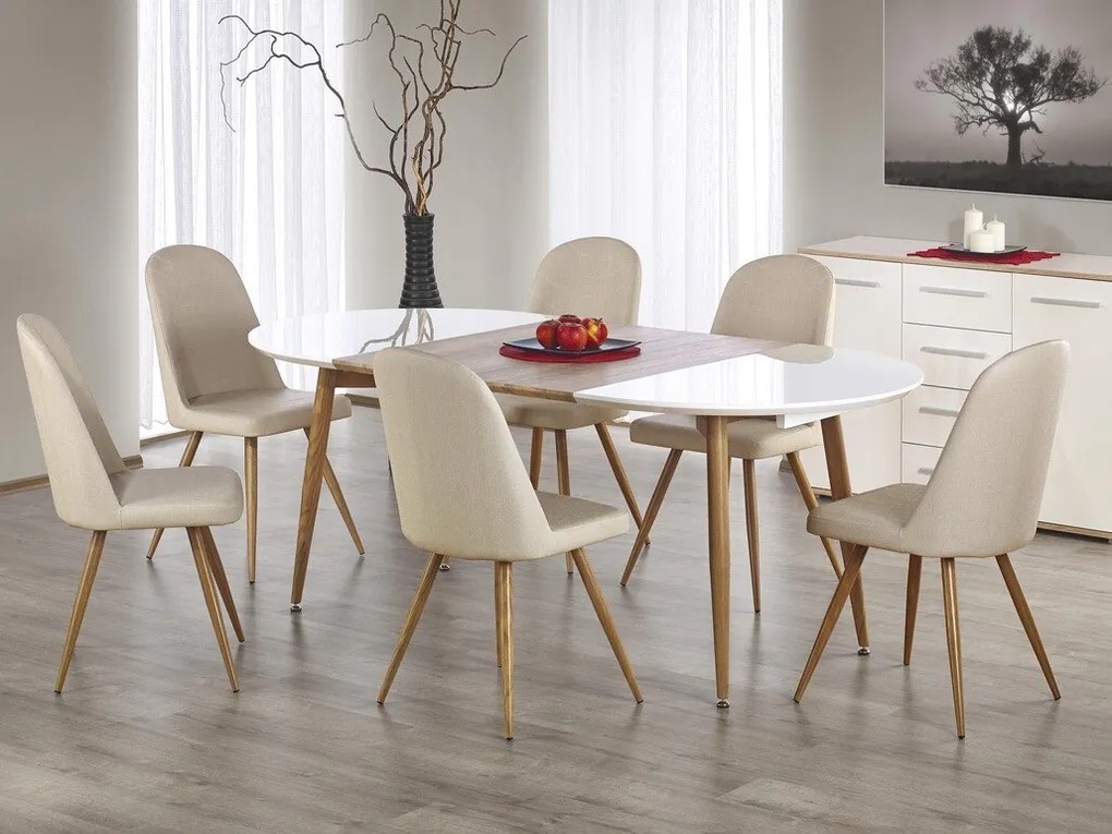 Τραπέζι Houston 567, Άσπρο, Μελί δρυς, 75x100x120cm, 51 kg, Επιμήκυνση, Ινοσανίδες μέσης πυκνότητας, Μέταλλο | Epipla1.gr