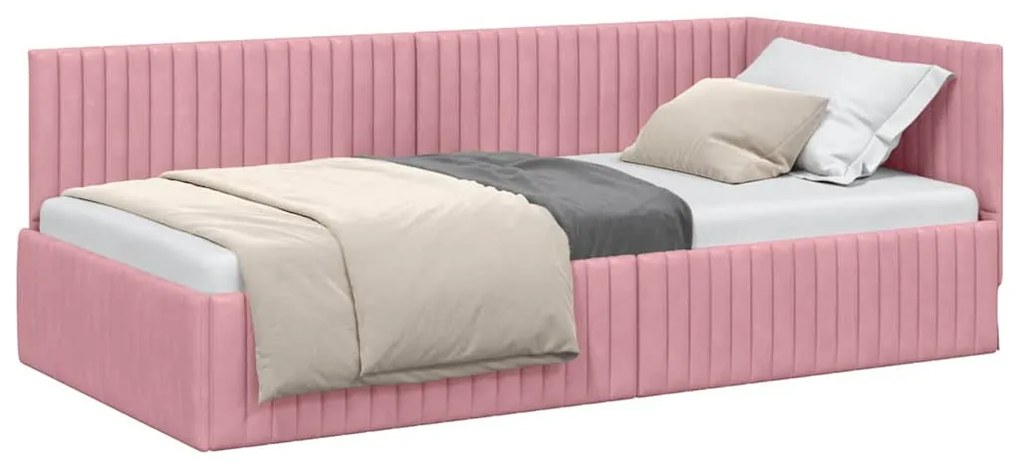 vidaXL Κρεβάτι Γωνίας με κεφαλάρι Ροζ 100 x 200 cm Βελούδο