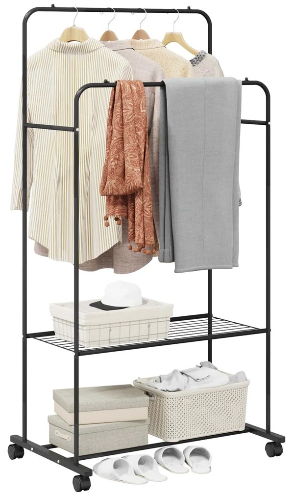 vidaXL Ράφι Ρούχων με ράφι με τροχούς με αποθήκευση Μαύρο