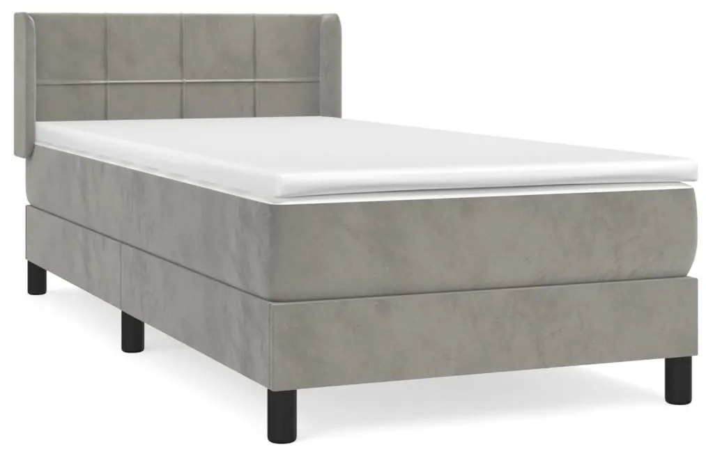 Κρεβάτι Boxspring με Στρώμα Ανοιχτό Γκρι 80x200 εκ. Βελούδινο - Γκρι