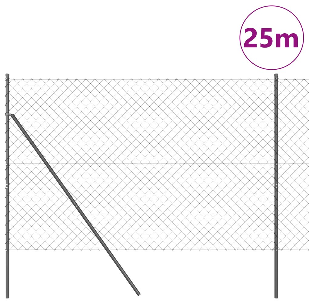 vidaXL Σετ Στύλων Φράχτη Γκρι 1.5 x 25 m Επικαλυμμένος Χάλυβας & PVC