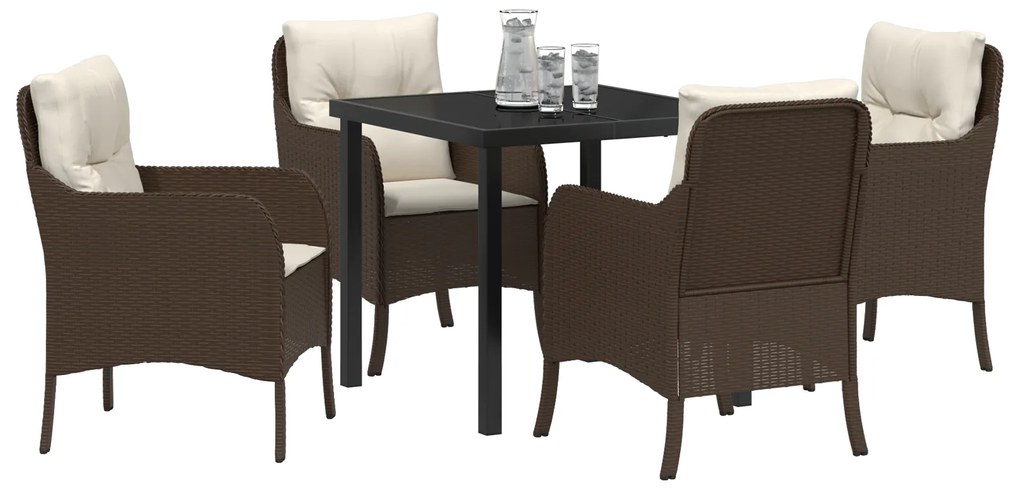 vidaXL Σετ Dining Κήπου 5 Τεμαχίων με Μαξιλάρια Καφέ Πολυ Ρατάν