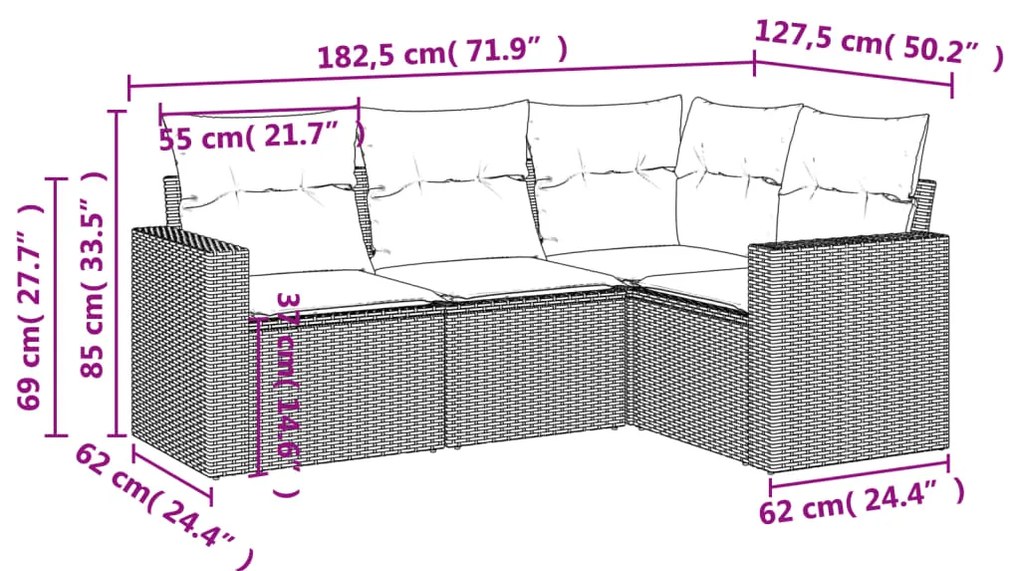 vidaXL Σετ Καναπέ Κήπου 4 τεμ. Μπεζ Συνθετικό Ρατάν με Μαξιλάρια