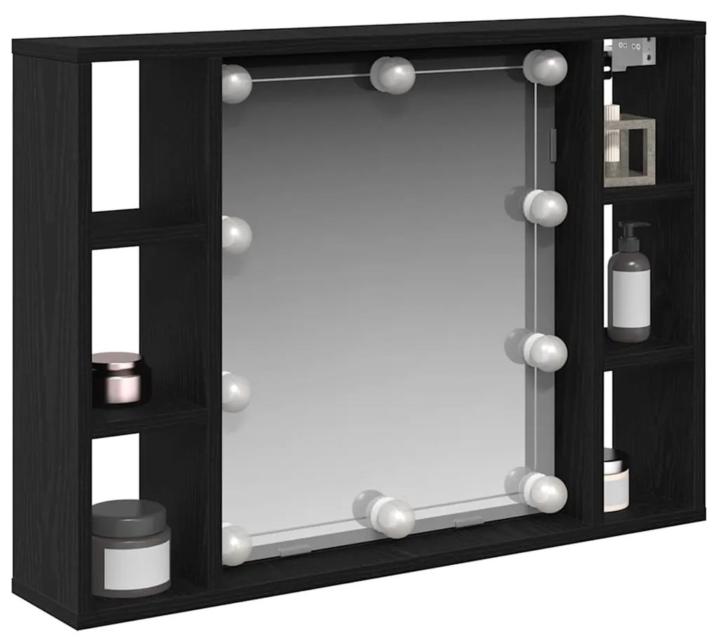 vidaXL Ντουλάπα Καθρέφτη Μαύρη δρυς 76 x 15 x 55 εκ Επεξεργασμένο ξύλο