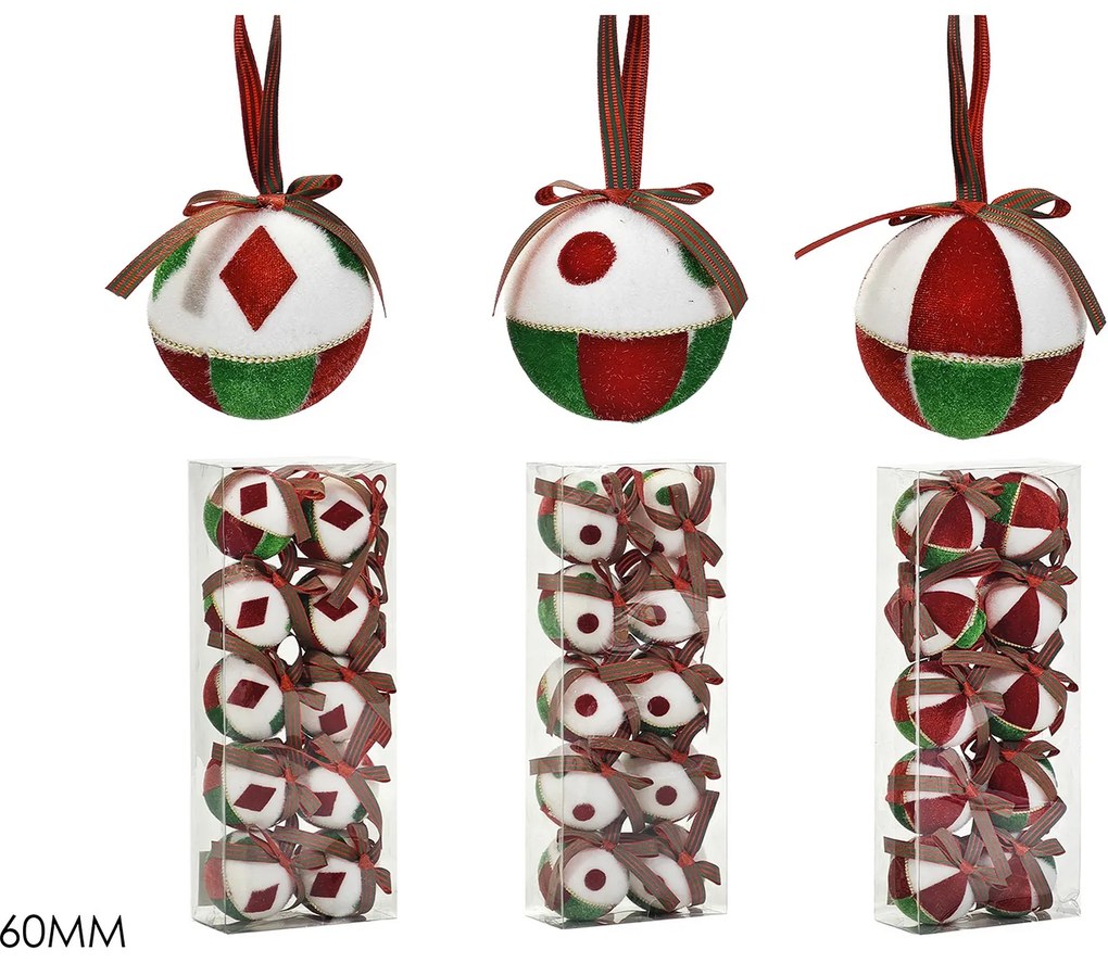 Χριστουγεννιάτικη Μπάλα 60mm Σετ 10Τμχ Σε 3 Σχέδια