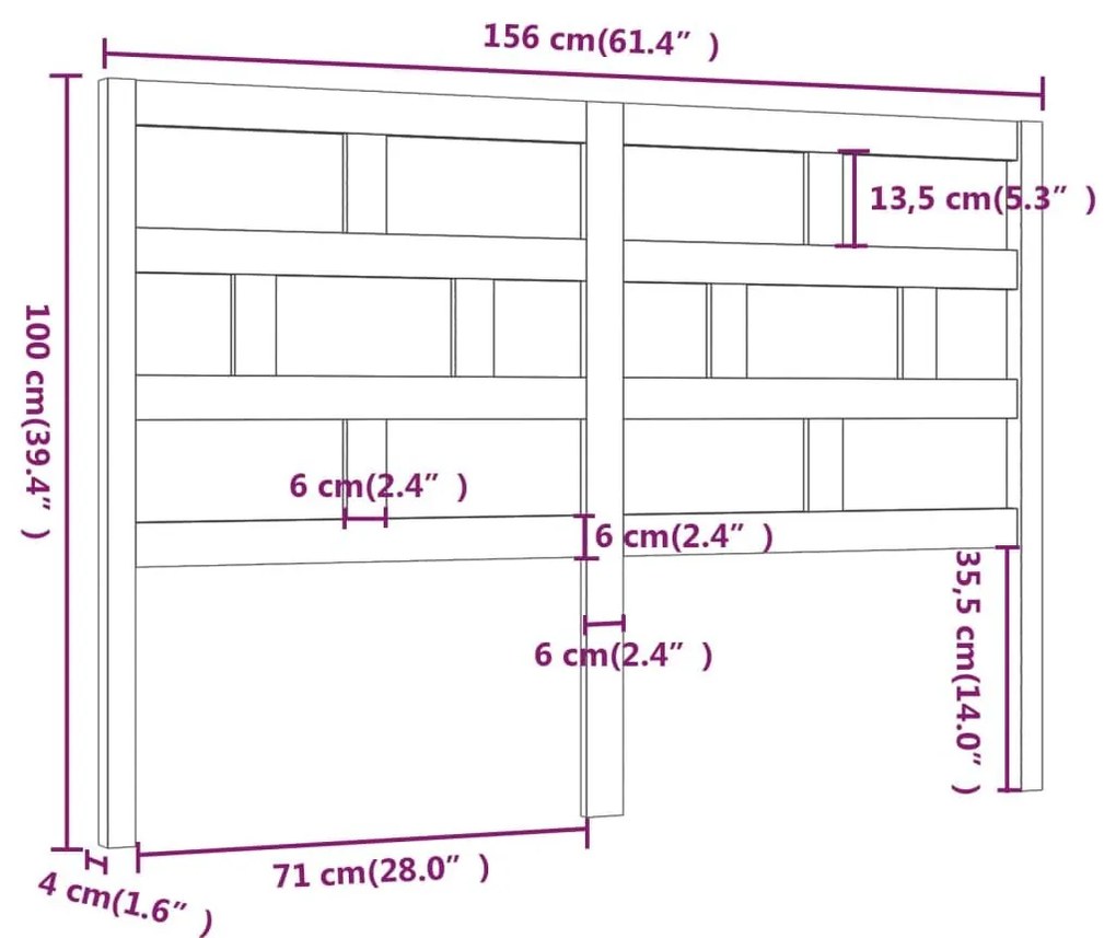 Κεφαλάρι κρεβατιού Μαύρο 156x4x100 εκ. από Μασίφ Ξύλο Πεύκου - Μαύρο