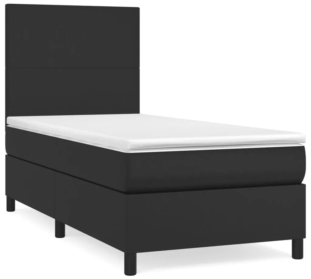 Κρεβάτι Boxspring με Στρώμα Μαύρο 90x190εκ. από Συνθετικό Δέρμα - Μαύρο