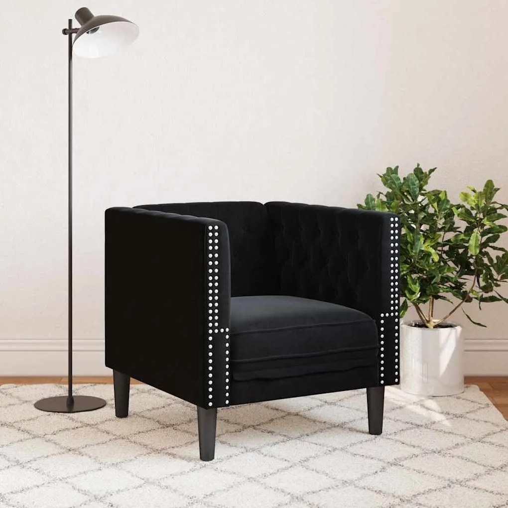 vidaXL Πολυθρόνα Τσέστερφιλντ Μαύρο 71 x 74.5 x 70.5 εκ. Βελούδο