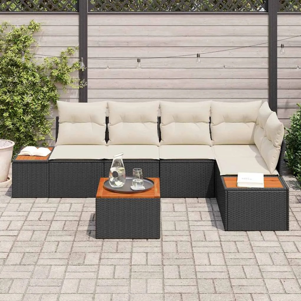 vidaXL Σετ Καναπέ Κήπου με μαξιλάρι 6 pcs Μαύρο Πολυ ράταν