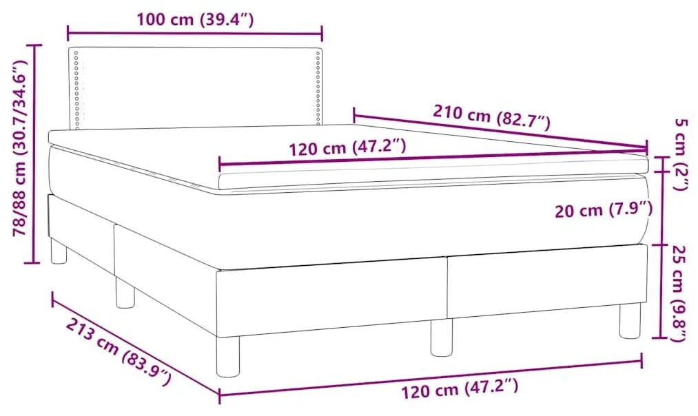 Κρεβάτι Boxspring με Στρώμα Σκούρο Γκρι 120x210 εκ. Βελούδινο - Γκρι