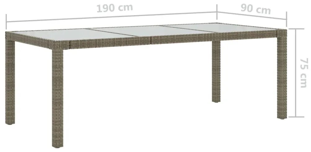 Τραπέζι Κήπου Γκρι 190x90x75 εκ. Ψημένο Γυαλί/Συνθετικό Ρατάν - Γκρι