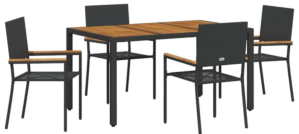 vidaXL Σέτ φαγητού για κήπο 5 pcs Μαύρο και Ξύλο συνθετικό ρατάν