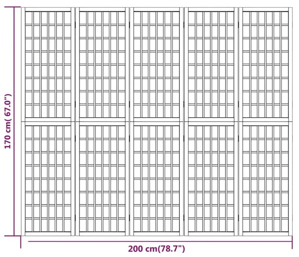 Παραβάν Ιαπωνικού Στιλ με 5 Πάνελ Πτυσσόμενο 200 x 170 εκ. - Καφέ