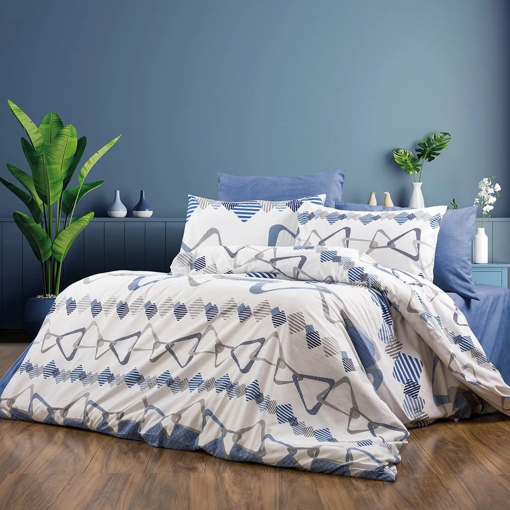 Σεντόνια Υπέρδιπλα (Σετ 220x240) Dimcol Δαρεία 489 White-Blue
