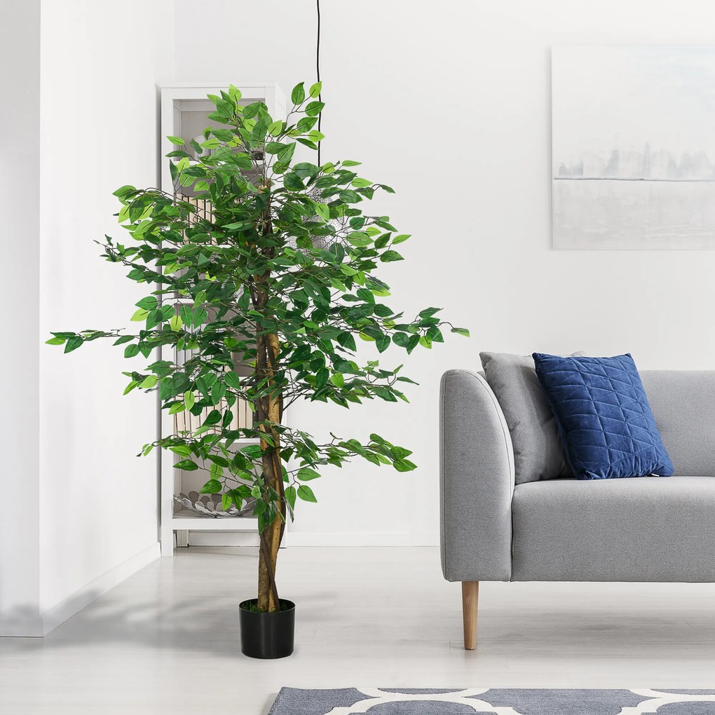 Τεχνητό δέντρο Ficus, ρεαλιστικό, ύψος 150 cm, με γλάστρα, Πράσινο
