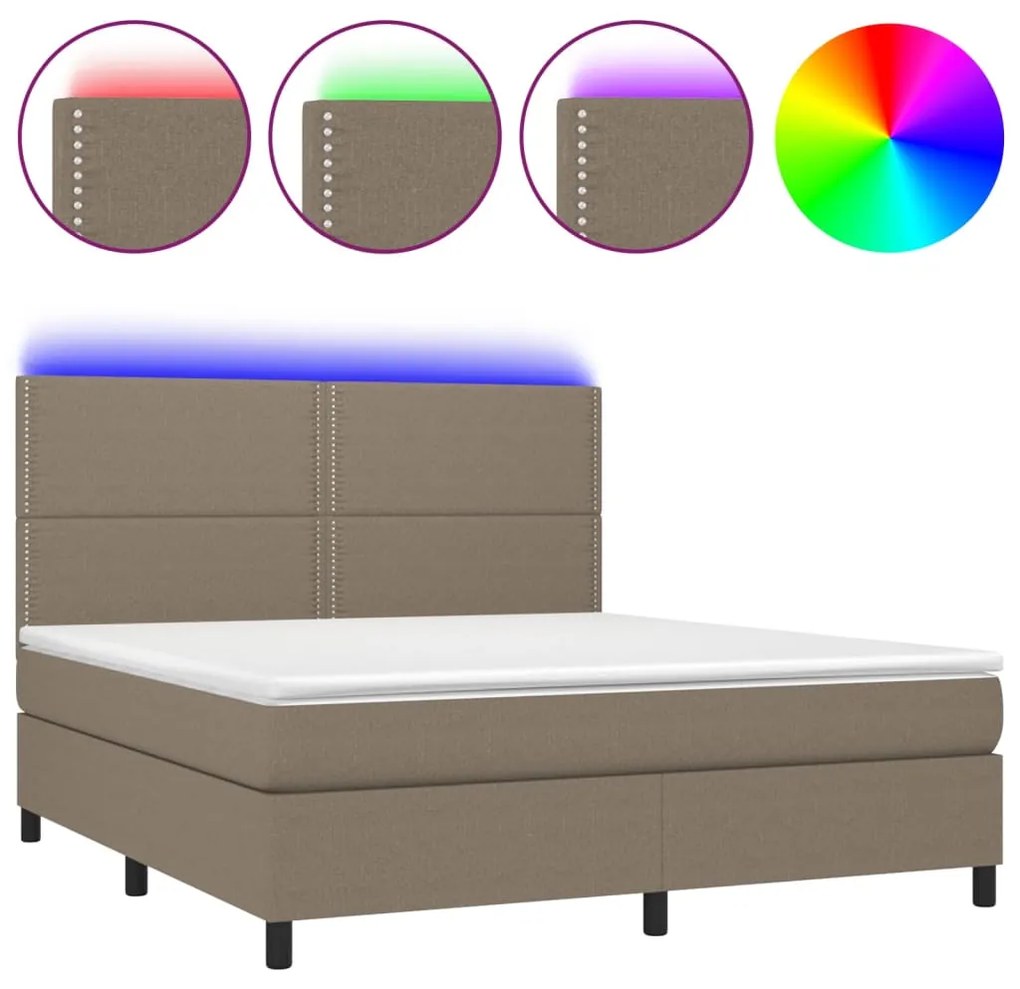 vidaXL Κρεβάτι Boxspring με Στρώμα & LED Taupe 160x200 εκ. Υφασμάτινο