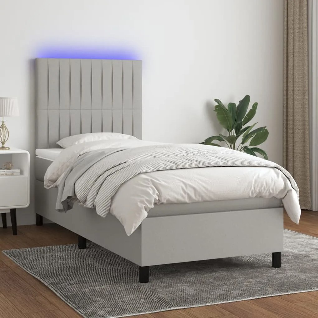 Κρεβάτι Boxspring με Στρώμα & LED Αν.Γκρι 80x200 εκ. Υφασμάτινο