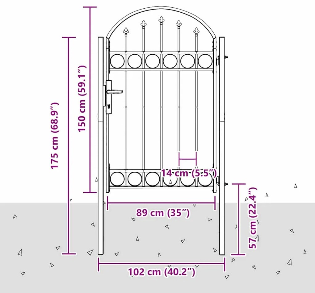 vidaXL Πύλη Φράχτη Γκρι 100 x 150 cm Ατσάλι με Επικάλυψη Πούδρας
