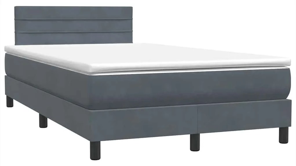 Box Spring Κρεβάτι με στρώμα Σκούρο γκρι 120x220 cm Βελούδινο - Γκρι