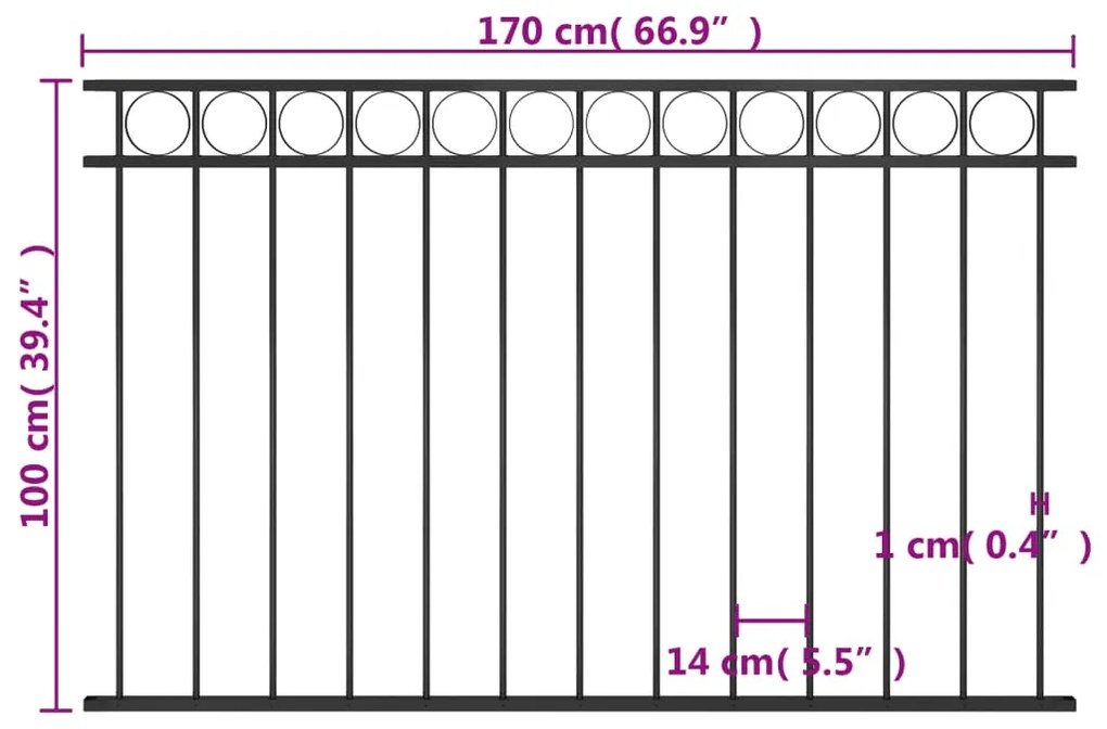 vidaXL Πάνελ Περίφραξης Μαύρο 1,7 x 1 μ. Ατσάλινο