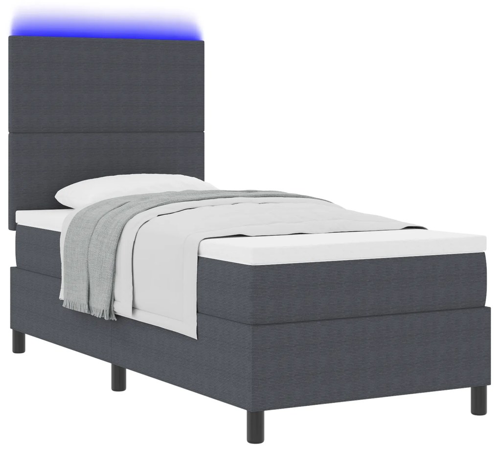 vidaXL Κρεβάτι με Βάση και Στρώμα & LED Σκούρο Γκρι 80x200 εκ. Βελούδο