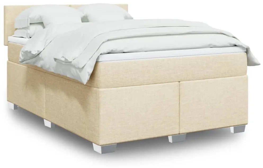 vidaXL Κρεβάτι Boxspring με Στρώμα Κρεμ 140x190 εκ. Υφασμάτινο