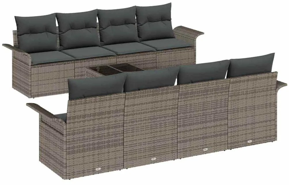 vidaXL Σετ Καναπέ Κήπου 9 pcs Γκρι Πολυ ράταν