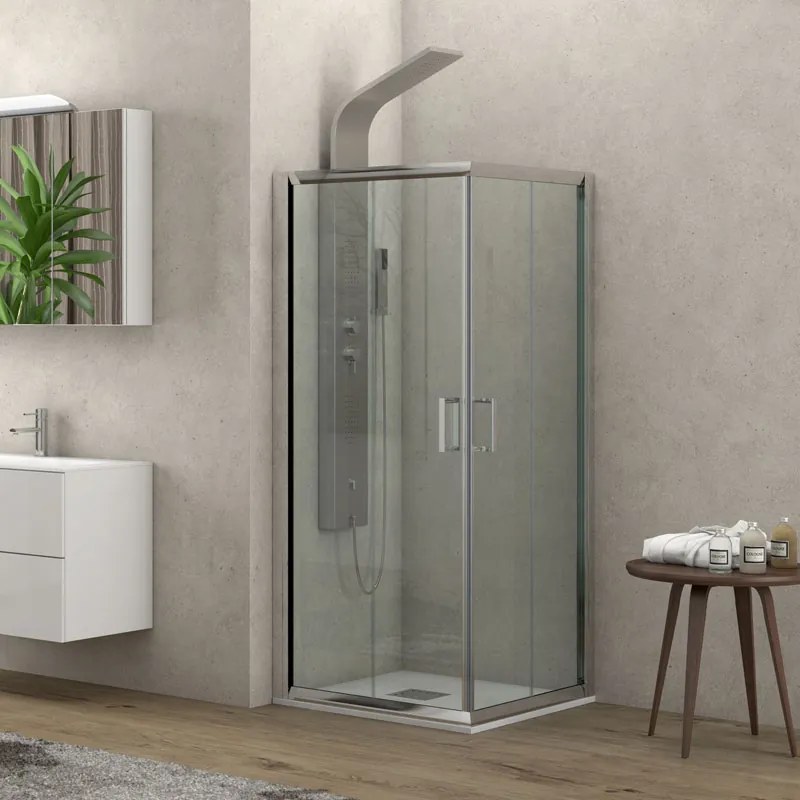 KARAG  NEW FLORA Καμπίνα τετράγωνη με διάφανο κρύσταλλο NEW FLORA 100 Χρωμέ KARAG 90x90x180cm KARAG-5206836552514