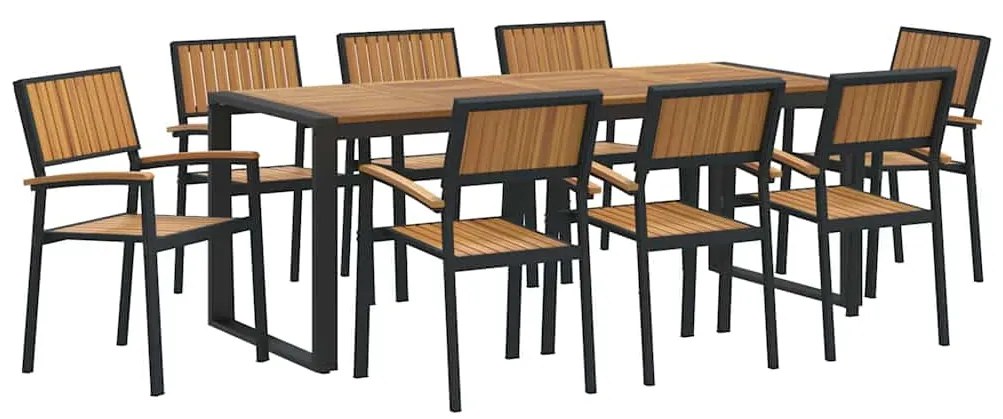 vidaXL Σέτ φαγητού για κήπο 9 pcs Μαύρο και καφέ 200 x 90 x 75 cm