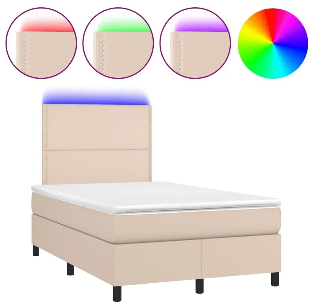 Κρεβάτι Boxspring Στρώμα&amp;LED Καπουτσίνο 120x200 εκ. Συνθ. Δέρμα - Καφέ