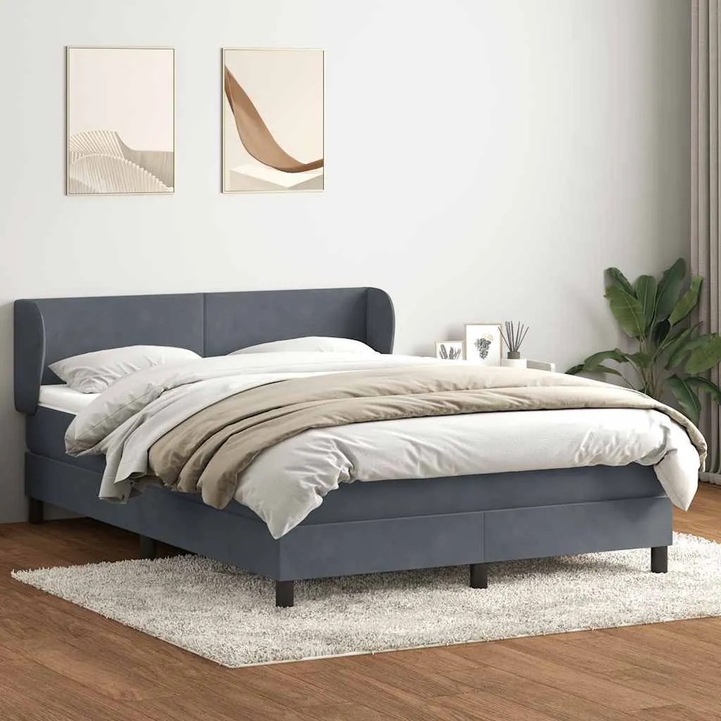 Box Spring Κρεβάτι με στρώμα Σκούρο γκρι 160x220 cm Βελούδινο - Γκρι