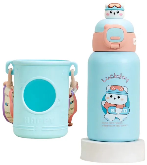 Παιδικό παγούρι-θερμός με καλαμάκι - 500ml Μπλε