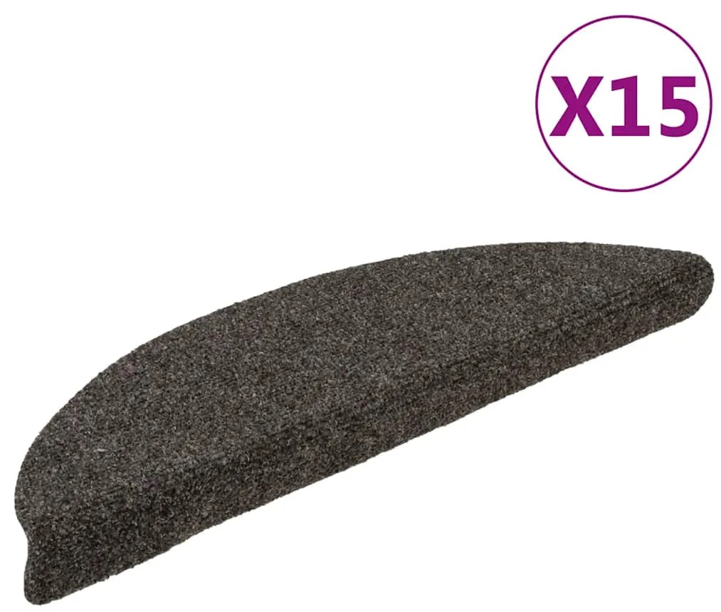 vidaXL Πατάκια Σκάλας Αυτοκόλ. 15 τεμ Ανθρακί 56x17x3 εκ Βελονιασμένο