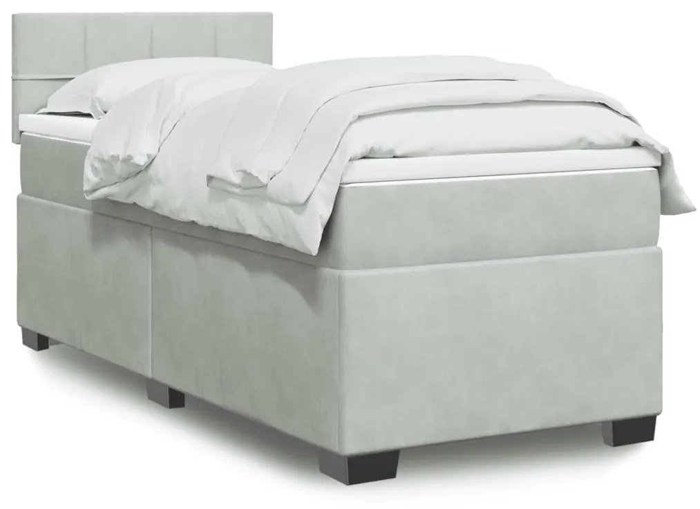 vidaXL Κρεβάτι Boxspring με Στρώμα Ανοιχτό Γκρι 90x200 εκ. Βελούδινο