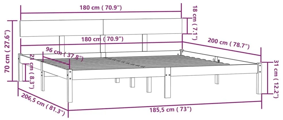 Πλαίσιο Κρεβατιού Μαύρο 180x200 εκ. Μασίφ Πεύκο Super King Size - Μαύρο