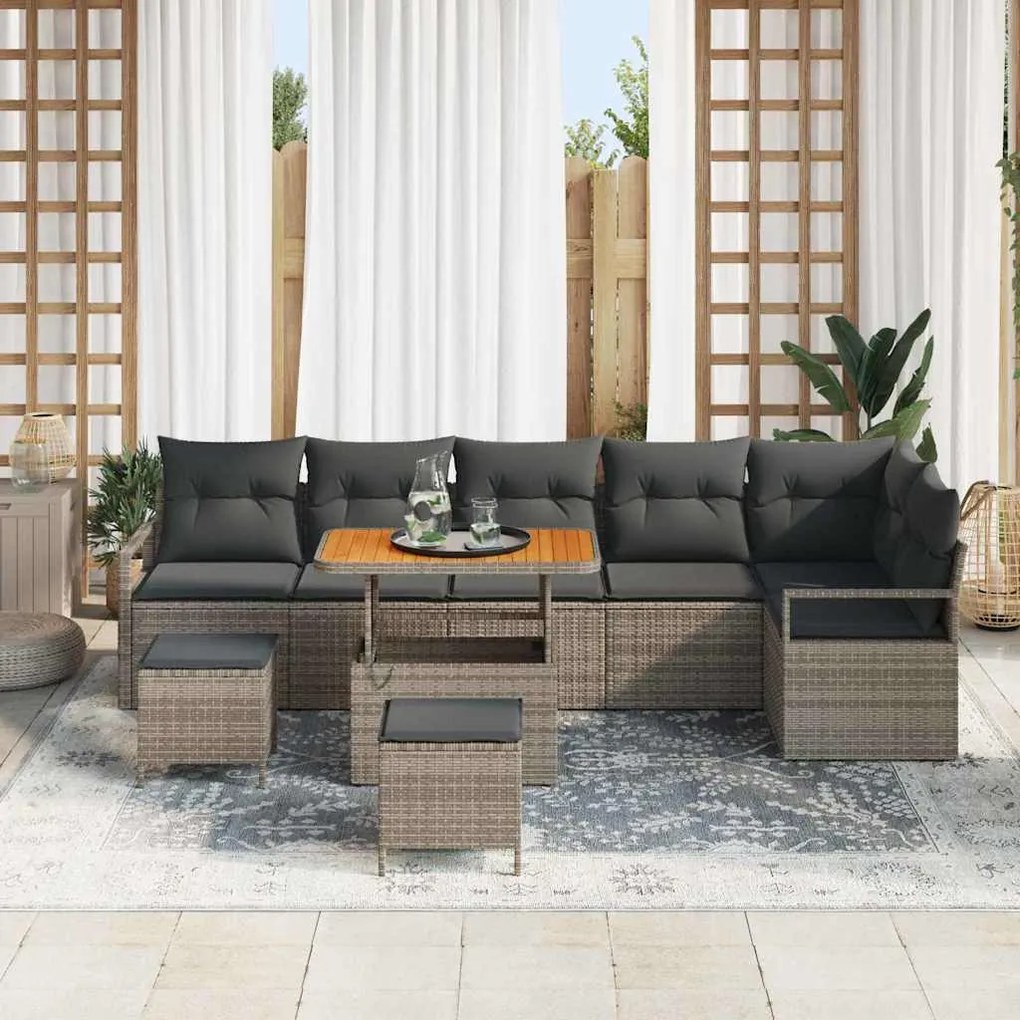 vidaXL Σετ Καναπέ Κήπου με μαξιλάρι 9 pcs Γκρι 90 x 55 x 71 cm