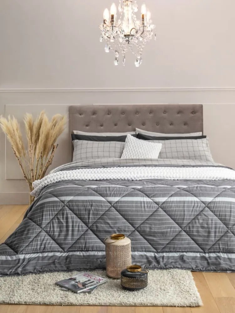 Amo la Casa Πάπλωμα King Size 260x250 Microsatin Printed - Aria Ανθρακί Ριγέ