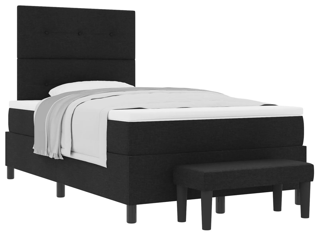 vidaXL Κρεβάτι Box Spring με Στρώμα & Παγκάκι Μαύρο 120x200 εκ Ύφασμα