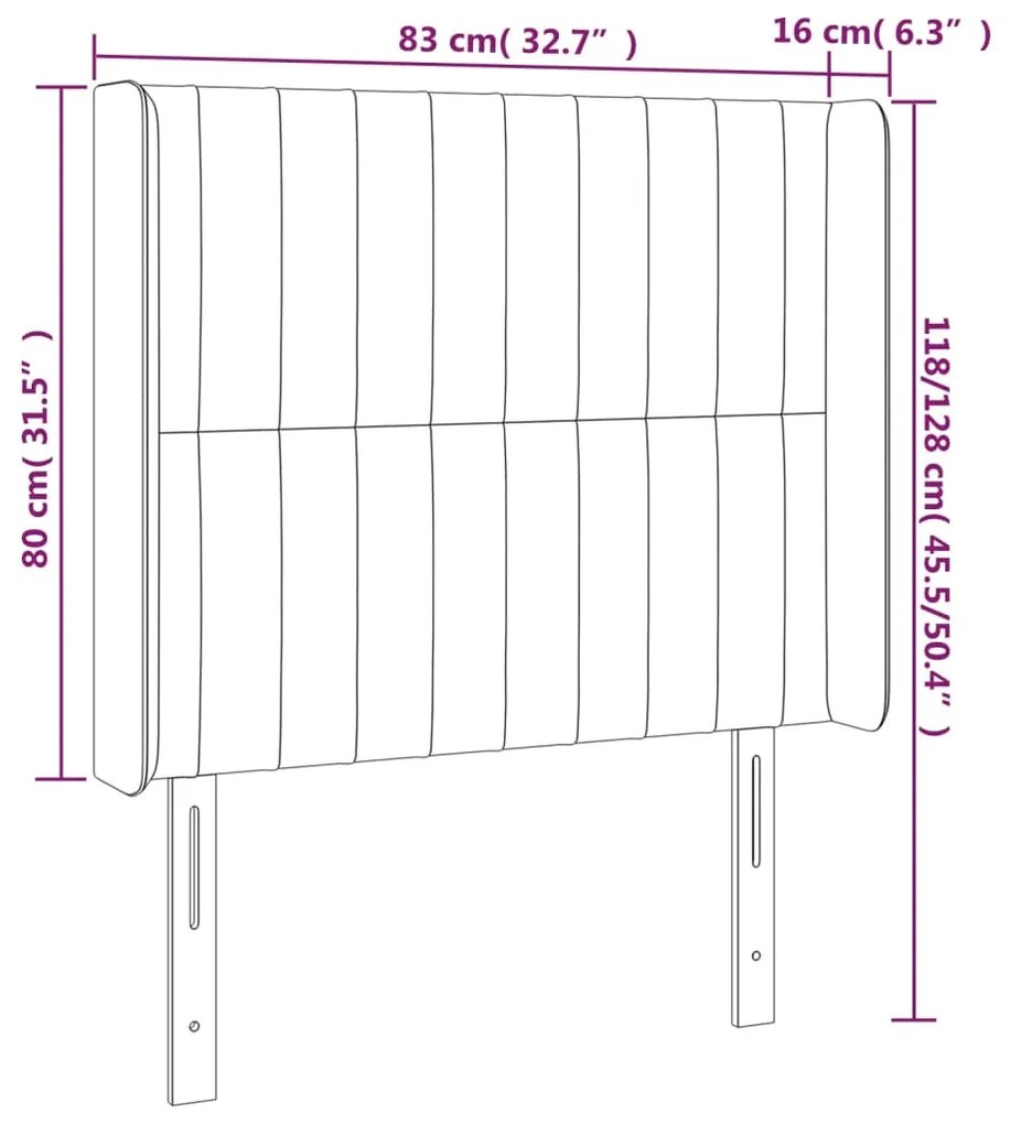 vidaXL Κεφαλάρι Κρεβατιού LED Μαύρο 83x16x118/128εκ. Υφασμάτινο