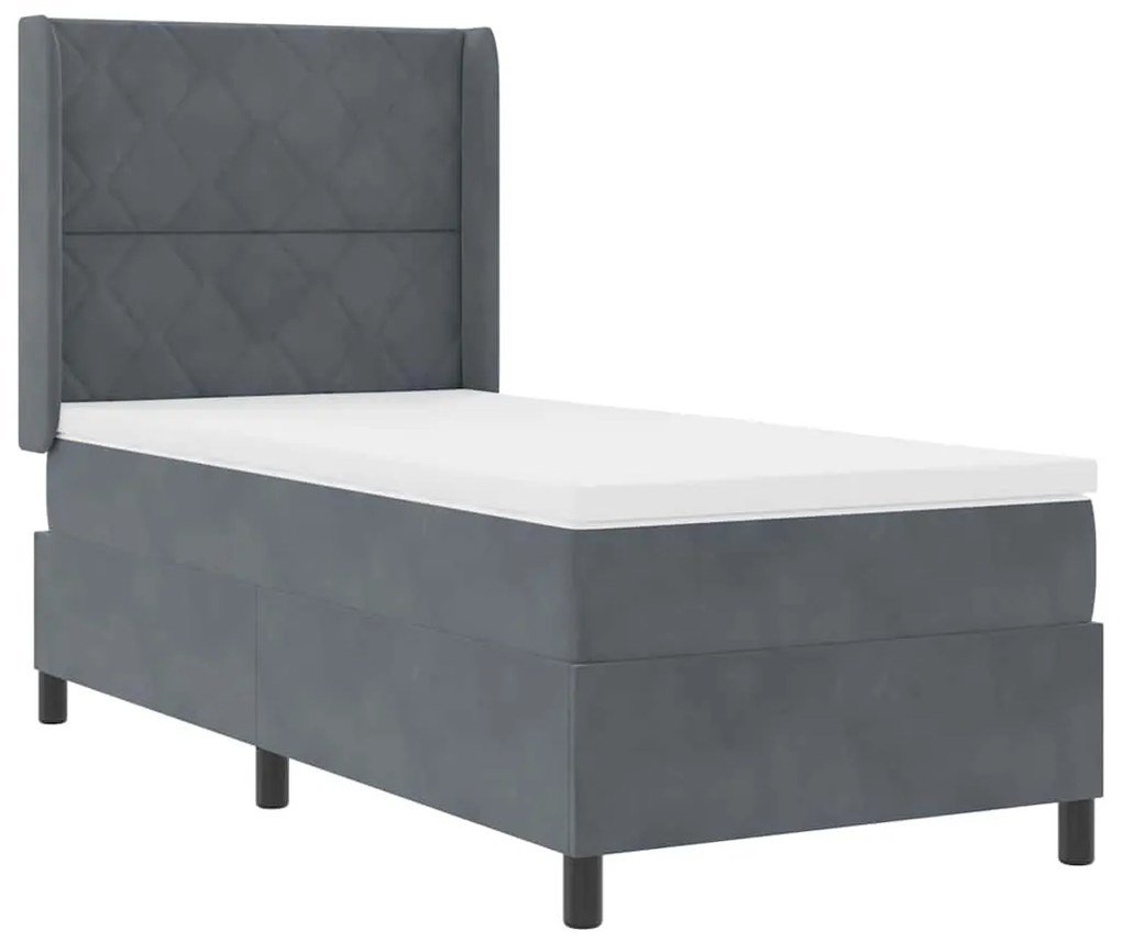 vidaXL Κρεβάτι Box Spring LED με Στρώμα Σκούρο Γκρι 90 x 200 cm