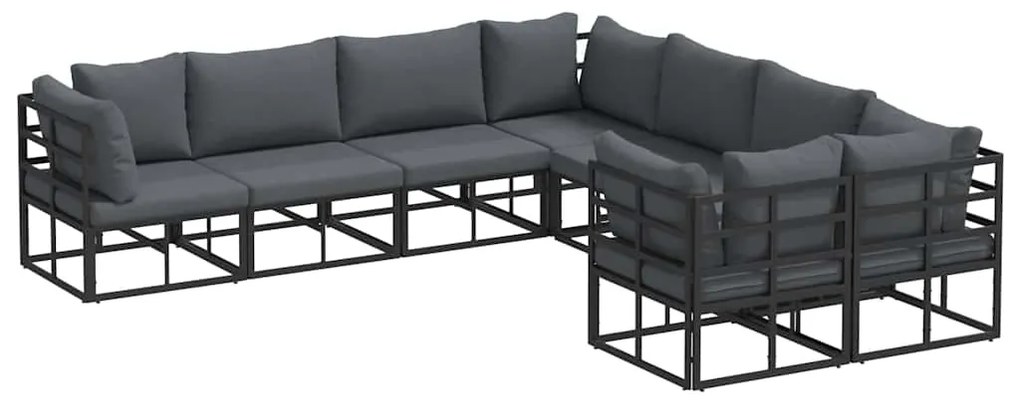 vidaXL Σετ Καναπέ Κήπου με μαξιλάρι 8 pcs Μαύρο Αλουμίνιο